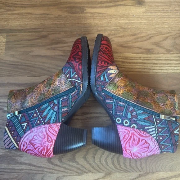 NEW Socofy Bohemian Heeled Leather Ankle Boots - Picture 4 of 10